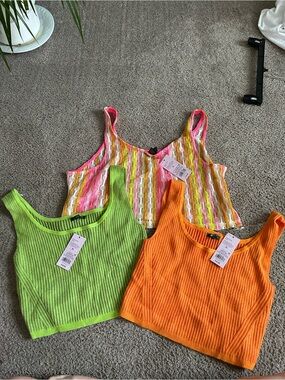 wild fable Ribbed Crop Tank Trio - Neon Green, Bright Orange, Multicolor